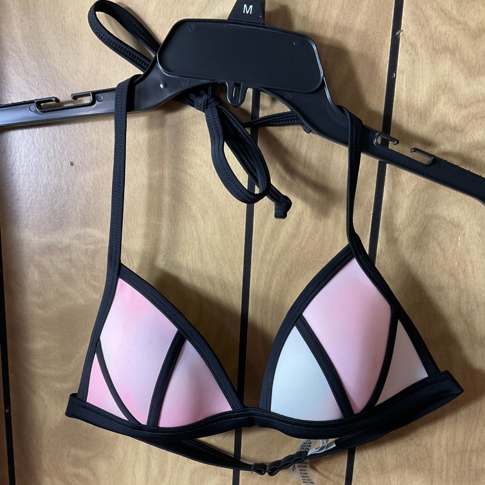 PINK Victoria's Secret Pink Ombre Triangle Bikini Top with Black Trim